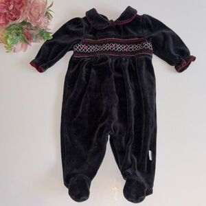 Smocked Black Velour Footie 0-3 months First Moments Black velour Smocked Baby